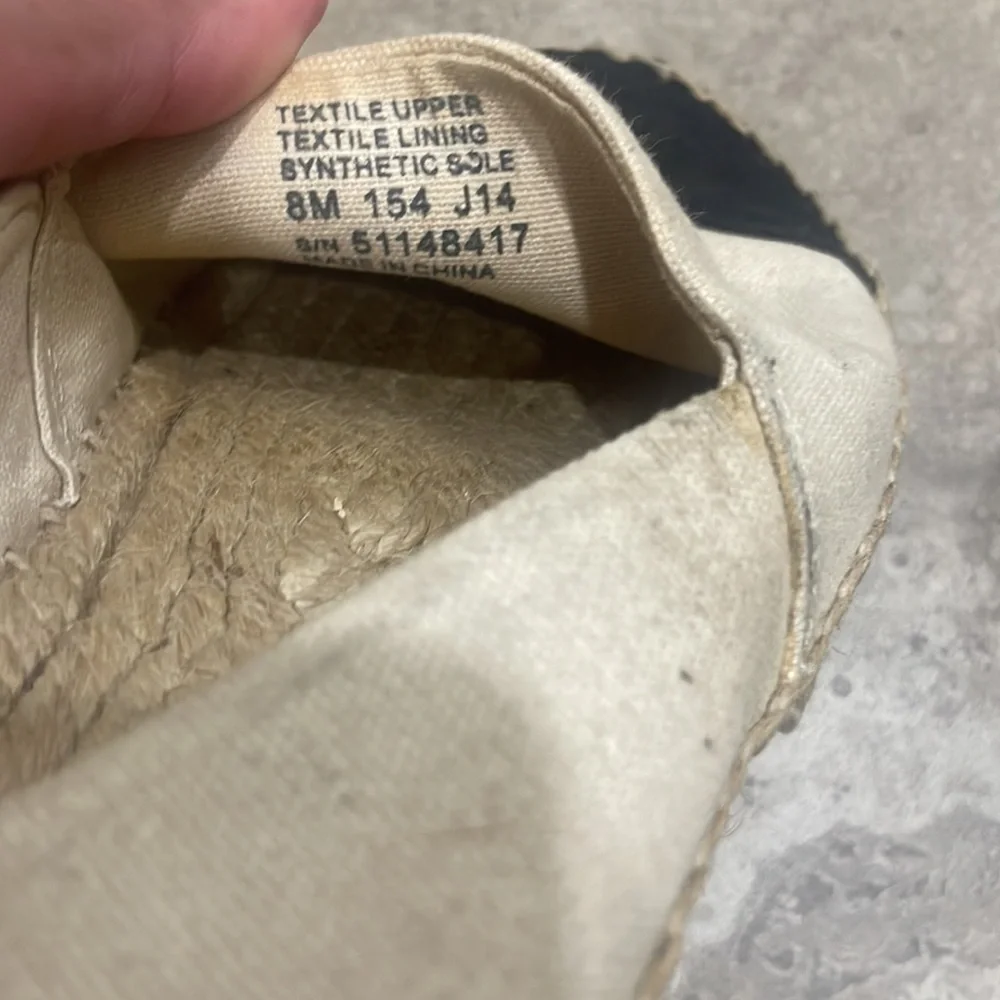 Tory Burch Canvas Color‎ Block Flat Espadrille size 8 Black And Tan